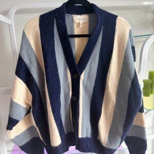 The Great Angora Cardigan Sweater in Blue And White Stripes